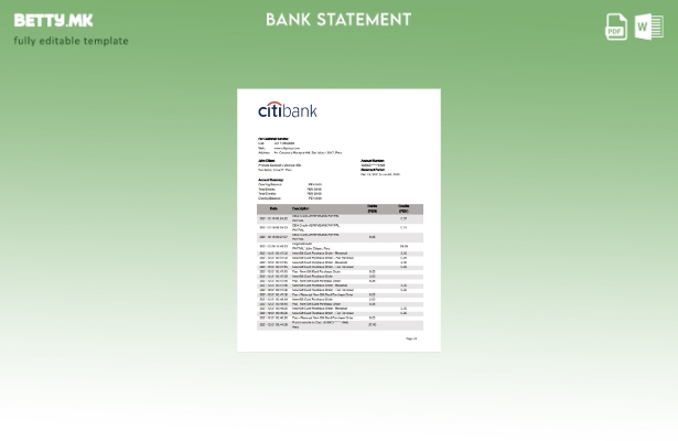 Модерен стил Шаблон за збор верзија на извод од банка Ситибанк во Перу